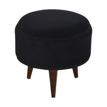 Load image into Gallery viewer, Black Velvet Round Footstool