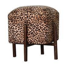Load image into Gallery viewer, Leopard Print Velvet Footstool - Squared