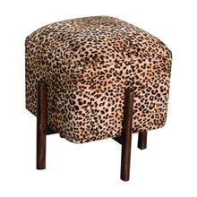Load image into Gallery viewer, Leopard Print Velvet Footstool - Squared