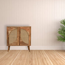 Load image into Gallery viewer, Wooden Oak Rattan Leaf Door Cabinet