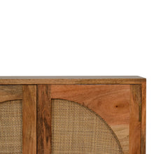 Load image into Gallery viewer, Wooden Oak Rattan Leaf Door Cabinet