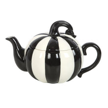 Load image into Gallery viewer, Black and White Striped Pumpkin Teapot
