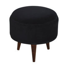 Load image into Gallery viewer, Black Velvet Round Footstool
