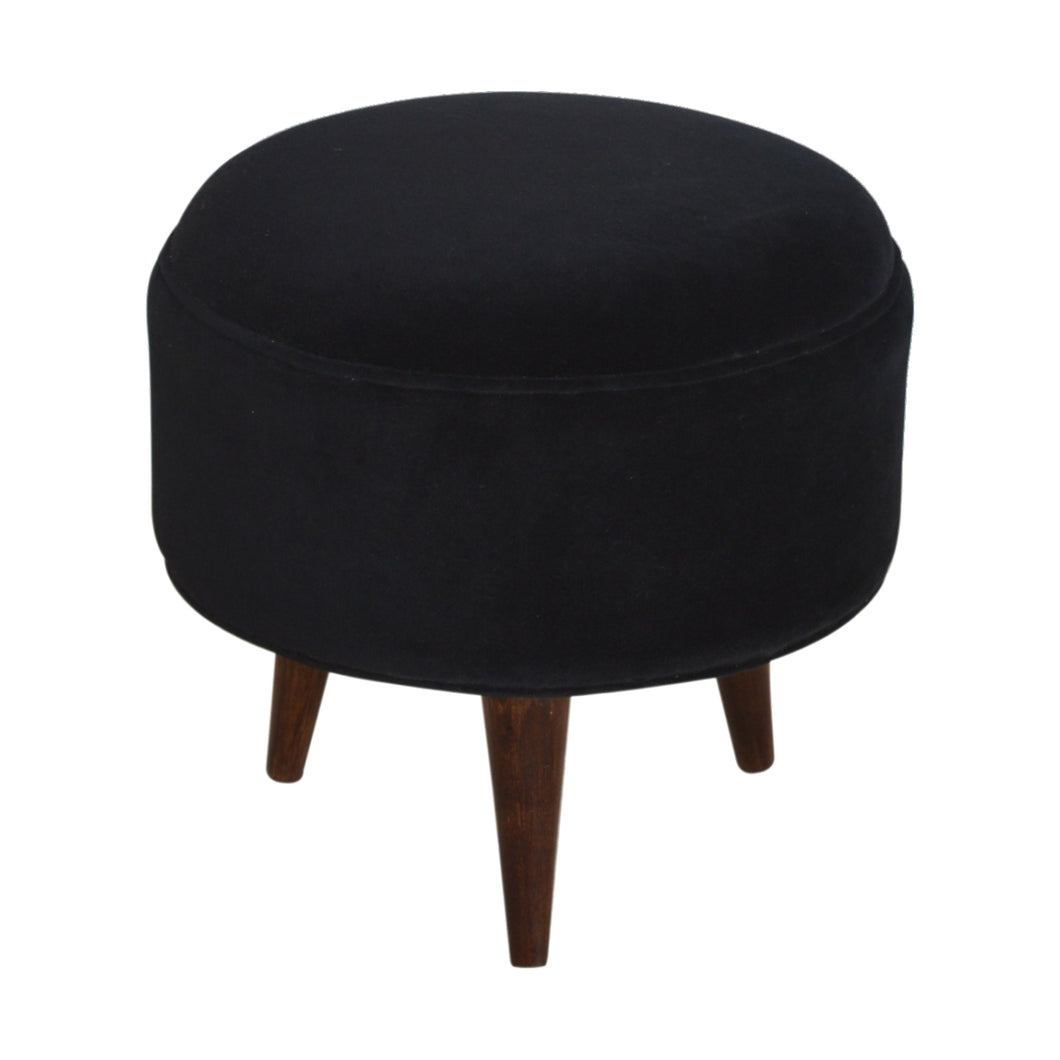 Black Velvet Round Footstool