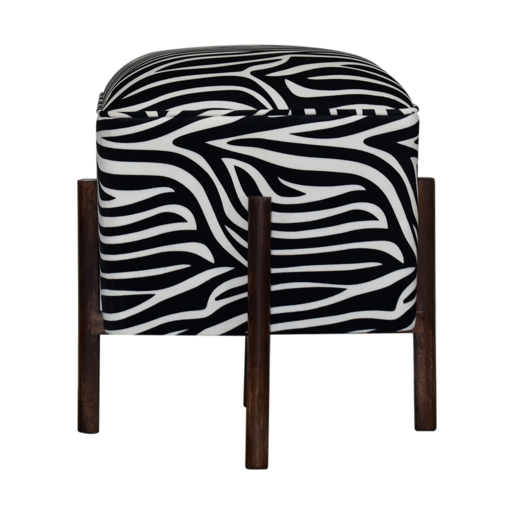Zebra Print Velvet Footstool - Squared