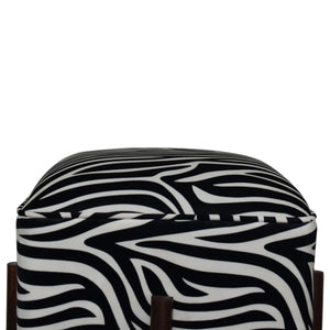 Zebra Print Velvet Footstool - Squared