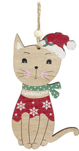 Load image into Gallery viewer, Wooden Cat Christmas Decoration

