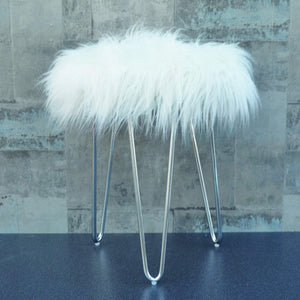 White Fluffy Footstool