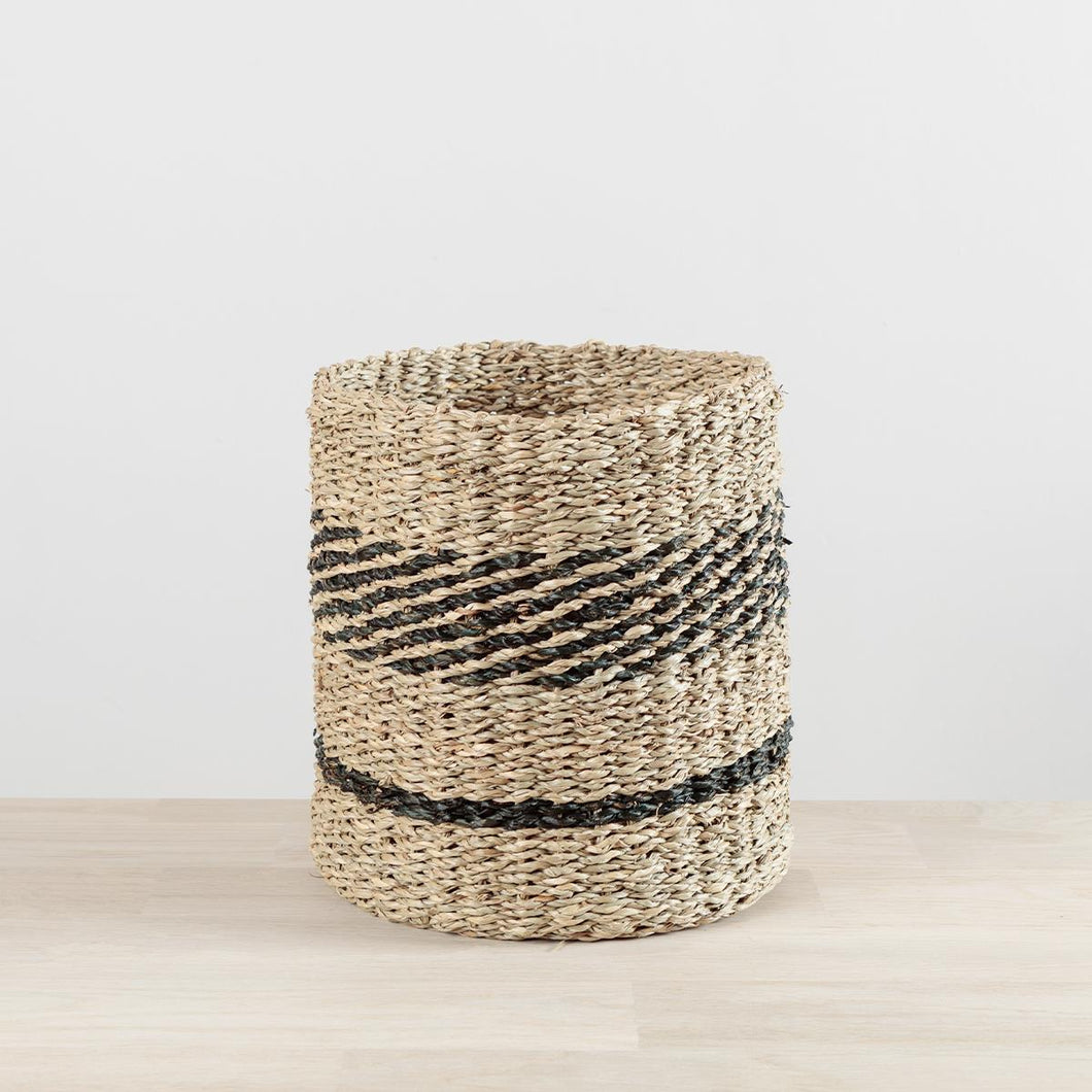 Natural & Black Seagrass Stripe Storage Basket