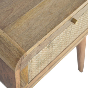 Oak Rattan Rounded Edge Bedside Table