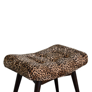 Leopard Print Velvet Upholstered Bench With Angled Seat