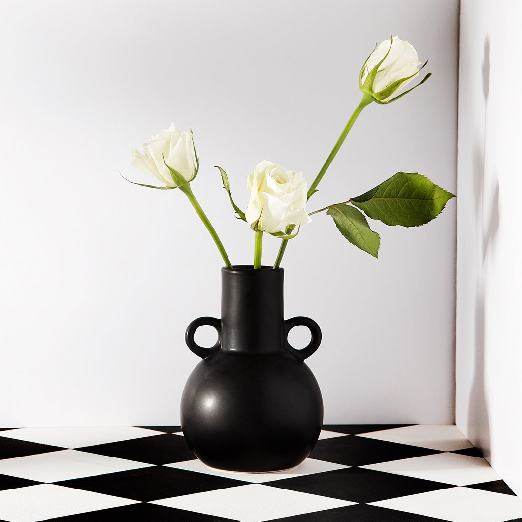 Black Matte Round Handle Vase