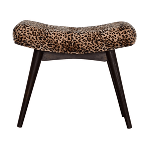 Leopard Print Velvet Upholstered Bench With Angled Seat